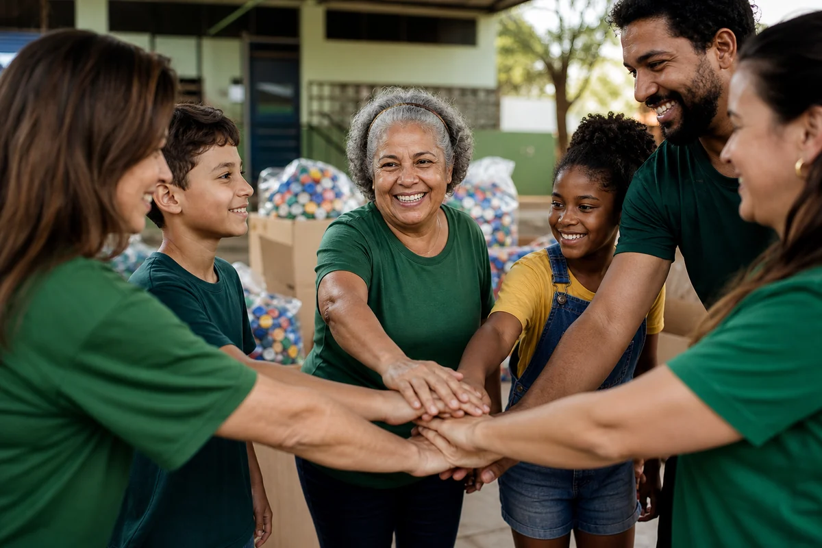Pessoas de diferentes gerações unidas em uma ação comunitária